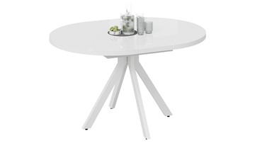 Кухонный стол раскладной Стокгольм Тип 1 (Белый муар/Стекло глянцевое белое) в Тюмени - предосмотр 1