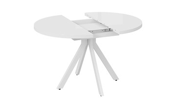 Кухонный стол раскладной Стокгольм Тип 1 (Белый муар/Стекло глянцевое белое) в Тюмени - предосмотр 3