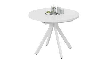Кухонный стол раскладной Стокгольм Тип 1 (Белый муар/Стекло глянцевое белое) в Тюмени