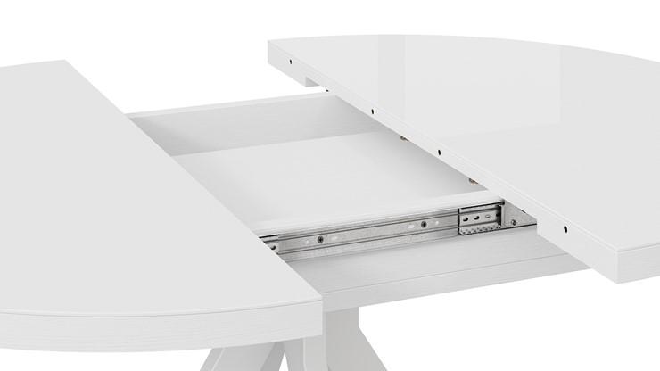 Кухонный стол раскладной Стокгольм Тип 1 (Белый муар/Стекло глянцевое белое) в Заводоуковске - изображение 4