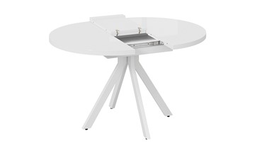 Кухонный стол раскладной Стокгольм Тип 1 (Белый муар/Стекло глянцевое белое) в Тюмени - предосмотр 5