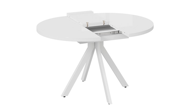 Кухонный стол раскладной Стокгольм Тип 1 (Белый муар/Стекло глянцевое белое) в Тюмени - изображение 5