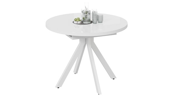 Кухонный стол раскладной Стокгольм Тип 1 (Белый муар/Стекло глянцевое белое) в Тюмени - изображение