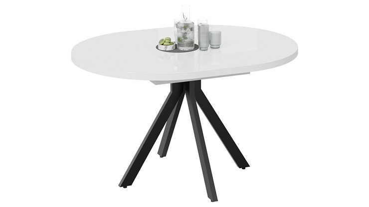 Кухонный стол раздвижной Стокгольм Тип 1 (Черный муар/Стекло глянцевое белое) в Тюмени - изображение 1