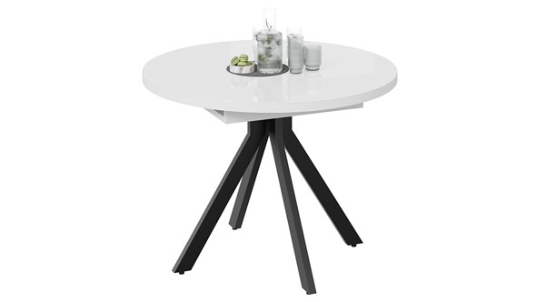 Кухонный стол раздвижной Стокгольм Тип 1 (Черный муар/Стекло глянцевое белое) в Тюмени - изображение