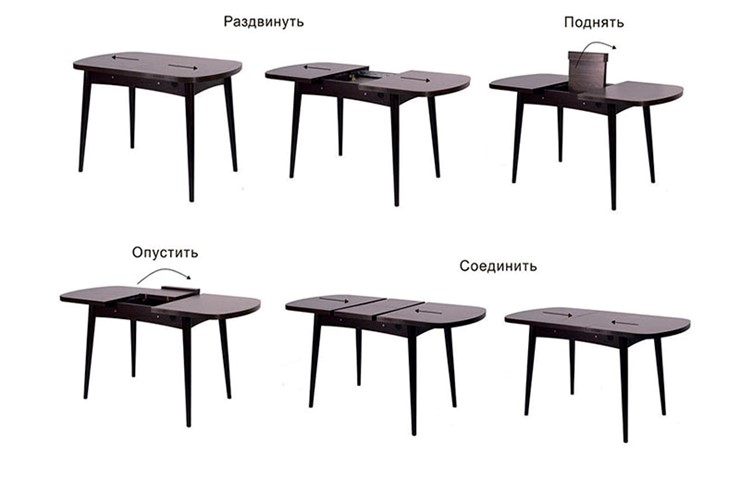 Кухонный стол раздвижной Ялта с цилиндрическими опорами Венге/Ясень Анкор темный в Заводоуковске - изображение 1