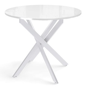 Кухонный обеденный стол Dikline Rs90 стекло белое(кромка белая)/ножки белые в Тюмени