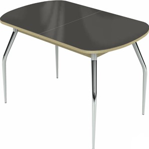 Обеденный раздвижной стол Ривьера мини хром №5 (стекло коричневое/дуб выбеленный) в Тюмени