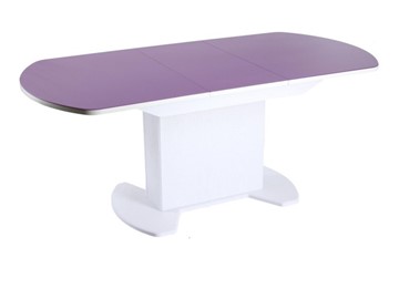 Кухонный стол раскладной ПГ-02 тумба СТ2, белое, фиолетовое стекло, МДФ в Заводоуковске