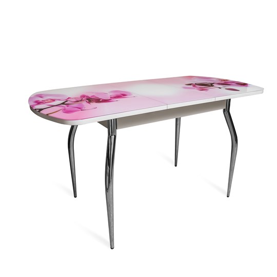 Кухонный раскладной стол ПГ-02СТФ белое/орхидея/хром фигурные в Тюмени - изображение 1