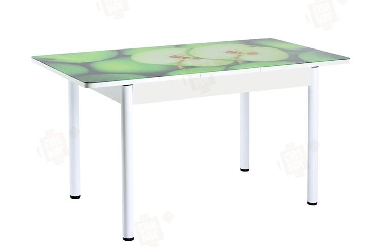 Кухонный раскладной стол Айсберг-01 СТФ, белый/фотопечать зеленые яблоки/ноги крашеные в Тюмени - изображение 3