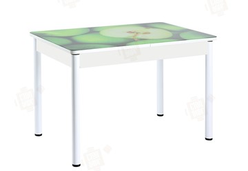 Кухонный раскладной стол Айсберг-01 СТФ, белый/фотопечать зеленые яблоки/ноги крашеные в Ишиме