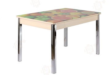 Кухонный стол раскладной Айсберг-01 СТФ, дуб/фотопечать фрукты/ноги хром квадратные в Тюмени - предосмотр