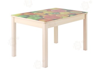Кухонный раскладной стол Айсберг-01 СТФ, дуб/фотопечать фрукты/ноги массив квадратные в Тюмени