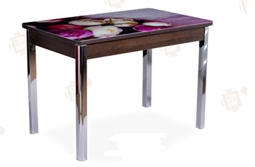 Кухонный стол раздвижной Айсберг-01 СТФ, венге/фотопечать пионы/ноги хром квадратные в Тюмени