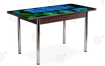 Кухонный стол раскладной Айсберг-01 СТФ, венге/фотопечать фиалка/ноги хром прямые в Тюмени - предосмотр 2