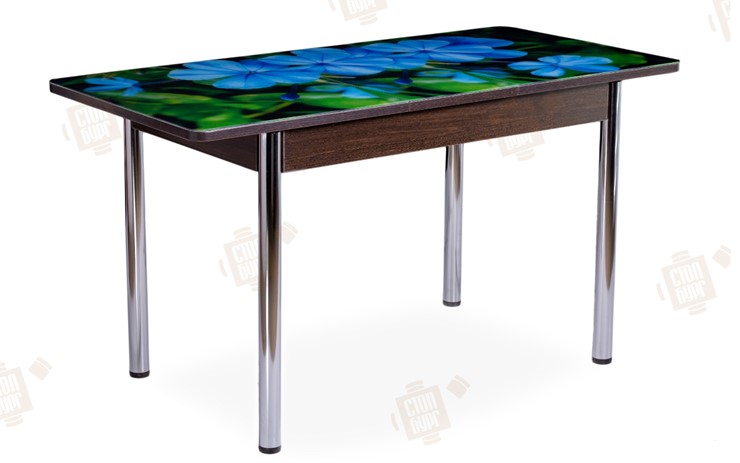 Кухонный стол раскладной Айсберг-01 СТФ, венге/фотопечать фиалка/ноги хром прямые в Тюмени - изображение 2
