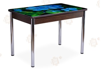 Кухонный стол раскладной Айсберг-01 СТФ, венге/фотопечать фиалка/ноги хром прямые в Тюмени