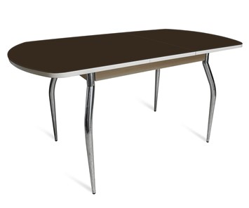 Кухонный стол раздвижной ПГ мини СТ2, дуб молочный/черное стекло/35 хром гнутые металл в Тюмени