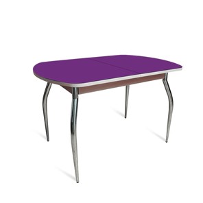 Обеденный раздвижной стол ПГ мини СТ2, дуб молочный/фиолетовое стекло/35 хром гнутые металл в Заводоуковске