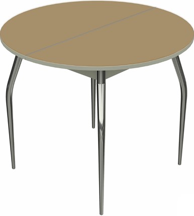 Кухонный стол раздвижной Ривьера исп. круг хром №5 (стекло капучино/белый) в Тюмени - изображение