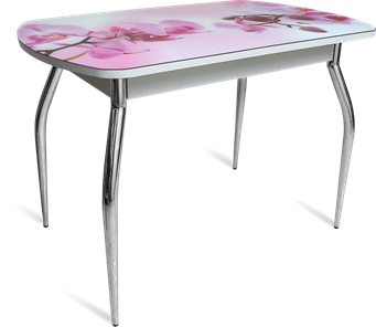 Стеклянный стол ПГ-04 СТФ белое/орхидея/хром фигурные в Ишиме