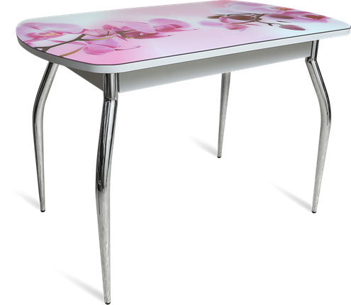 Обеденный стол ПГ-04 СТФ белое/орхидея/хром фигурные в Тюмени - изображение