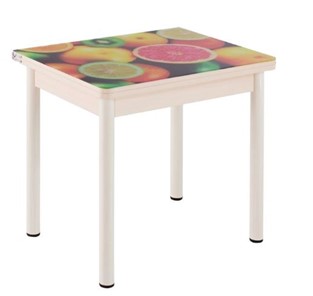 Кухонный пристенный стол СПА-01 СТФ, дуб молочный ЛДСП/стекло фрукты/36 прямые трубки крашеные белые в Ишиме
