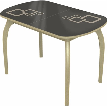 Кухонный раскладной стол Ривьера мини дерево №1, Рисунок квадро (стекло коричневое/молочный/дуб выбеленный) в Тюмени - изображение