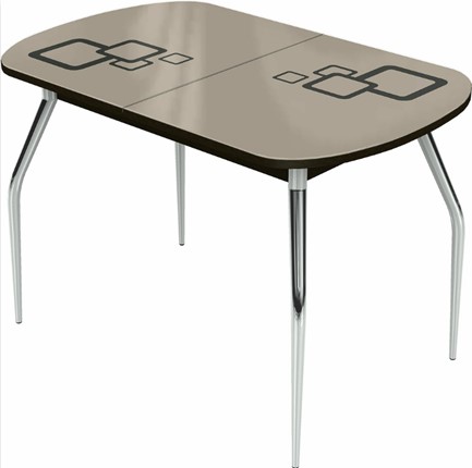 Кухонный стол раздвижной Ривьера исп.2 хром №5, Рисунок квадро (стекло молочное/коричневый/венге) в Тюмени - изображение