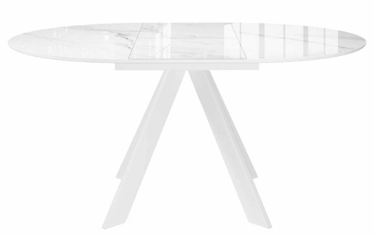 Стол на кухню раздвижной DikLine SFC110 d1100 стекло Оптивайт Белый мрамор/подстолье белое/опоры белые в Тюмени - изображение 2