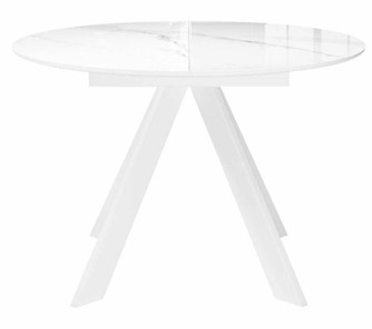 Стол на кухню раздвижной DikLine SFC110 d1100 стекло Оптивайт Белый мрамор/подстолье белое/опоры белые в Тюмени - предосмотр 3