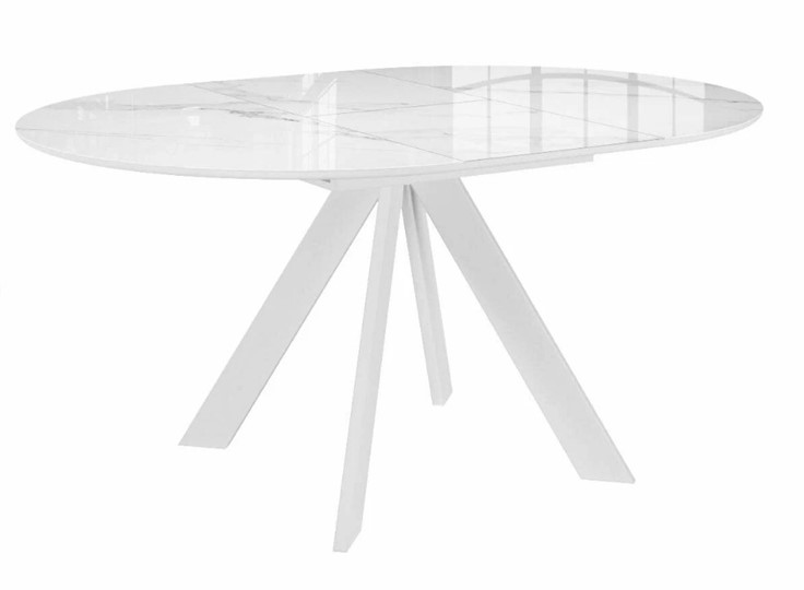 Стол на кухню раздвижной DikLine SFC110 d1100 стекло Оптивайт Белый мрамор/подстолье белое/опоры белые в Тюмени - изображение 4