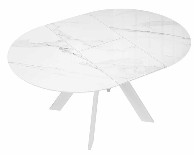 Стол на кухню раздвижной DikLine SFC110 d1100 стекло Оптивайт Белый мрамор/подстолье белое/опоры белые в Тюмени - изображение 5