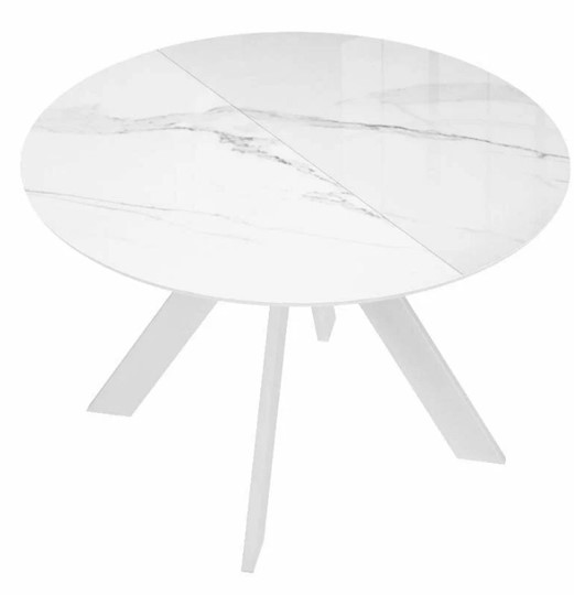 Стол на кухню раздвижной DikLine SFC110 d1100 стекло Оптивайт Белый мрамор/подстолье белое/опоры белые в Тюмени - изображение 6