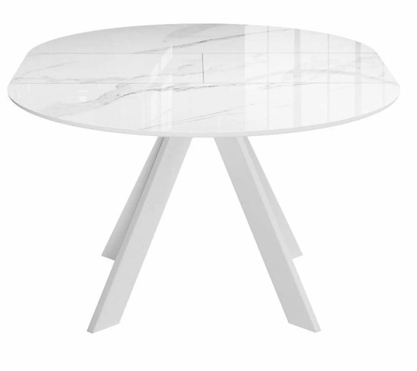 Стол на кухню раздвижной DikLine SFC110 d1100 стекло Оптивайт Белый мрамор/подстолье белое/опоры белые в Тюмени - изображение 7
