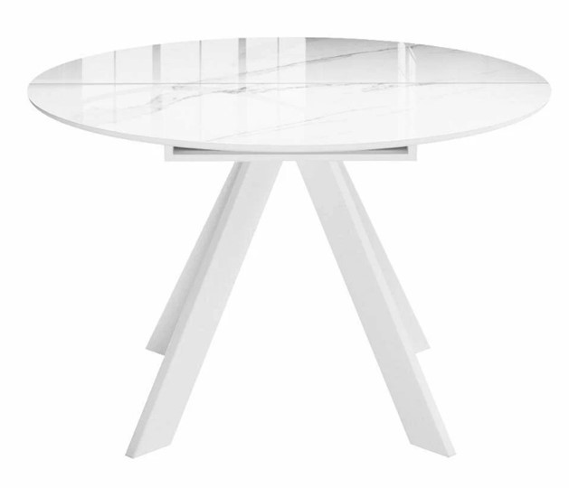 Стол на кухню раздвижной DikLine SFC110 d1100 стекло Оптивайт Белый мрамор/подстолье белое/опоры белые в Тюмени - изображение 8
