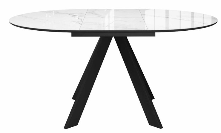 Стол на кухню раздвижной  DikLine SFC110 d1100 стекло Оптивайт Белый мрамор/подстолье черное/опоры черные в Тюмени - изображение 3