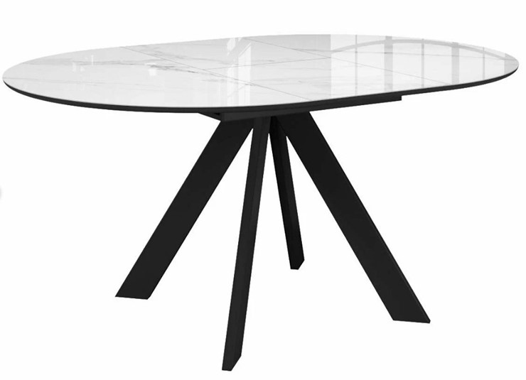 Стол на кухню раздвижной  DikLine SFC110 d1100 стекло Оптивайт Белый мрамор/подстолье черное/опоры черные в Тюмени - изображение 4