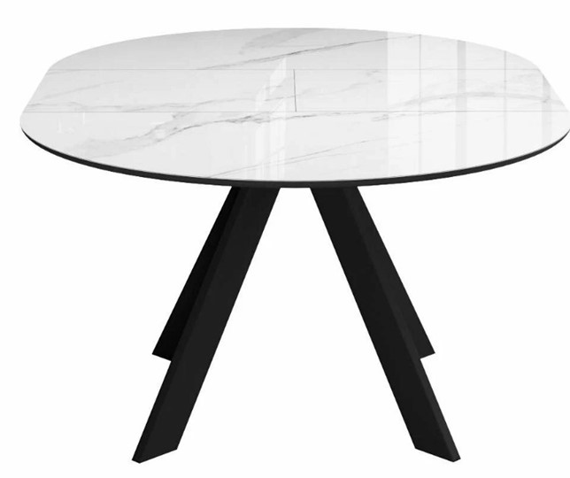 Стол на кухню раздвижной  DikLine SFC110 d1100 стекло Оптивайт Белый мрамор/подстолье черное/опоры черные в Тюмени - изображение 5