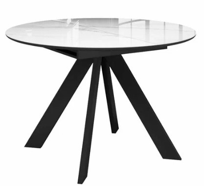 Стол на кухню раздвижной  DikLine SFC110 d1100 стекло Оптивайт Белый мрамор/подстолье черное/опоры черные в Тюмени - изображение