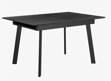 Стеклянный обеденный стол раздвижной  DikLine SFH125 стекло Оптивайт Черный мрамор/подстолье черное в Тюмени