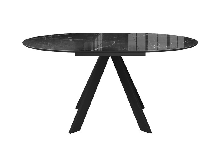 Стол раздвижной DikLine SFC110 d1100 стекло Оптивайт Черный мрамор/подстолье черное/опоры черные в Тюмени - изображение 1