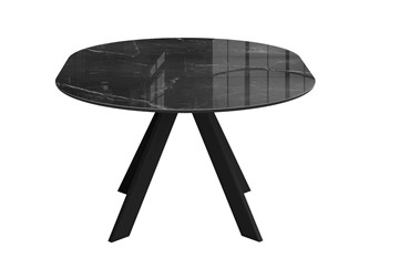 Стеклянный обеденный стол раздвижной DikLine SFC110 d1100 стекло Оптивайт Черный мрамор/подстолье черное/опоры черные в Тюмени