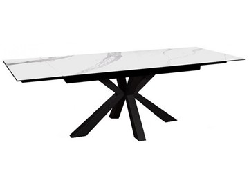 Керамический обеденный стол раздвижной DikLine SFE140 Керамика Белый мрамор/подстолье черное/опоры черные (2 уп.) в Тюмени