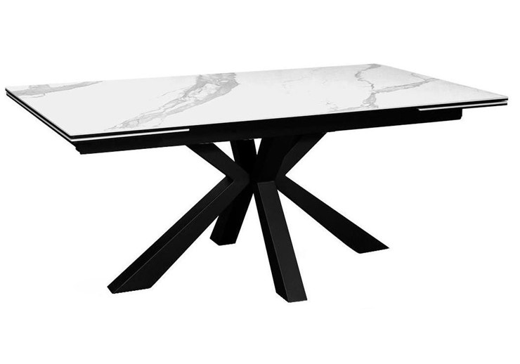 Стол раздвижной DikLine SFE160 Керамика Белый мрамор/подстолье черное/опоры черные (2 уп.) в Заводоуковске - изображение 1