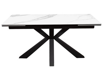 Керамический стол раздвижной DikLine SFE160 Керамика Белый мрамор/подстолье черное/опоры черные (2 уп.) в Тюмени