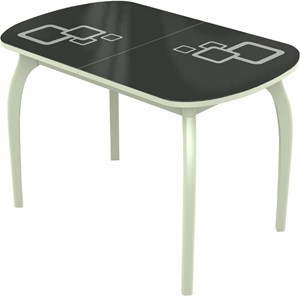 Кухонный раздвижной стол Ривьера мини дерево №1, Рисунок квадро (стекло черное/белый/белый) в Тюмени