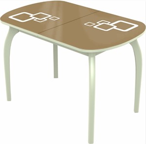 Кухонный стол раскладной Ривьера мини дерево №1, Рисунок квадро (стекло капучино/белый/белый) в Тюмени