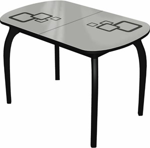 Обеденный раздвижной стол Ривьера мини дерево №1, Рисунок квадро (стекло белое/черный/черный) в Тобольске